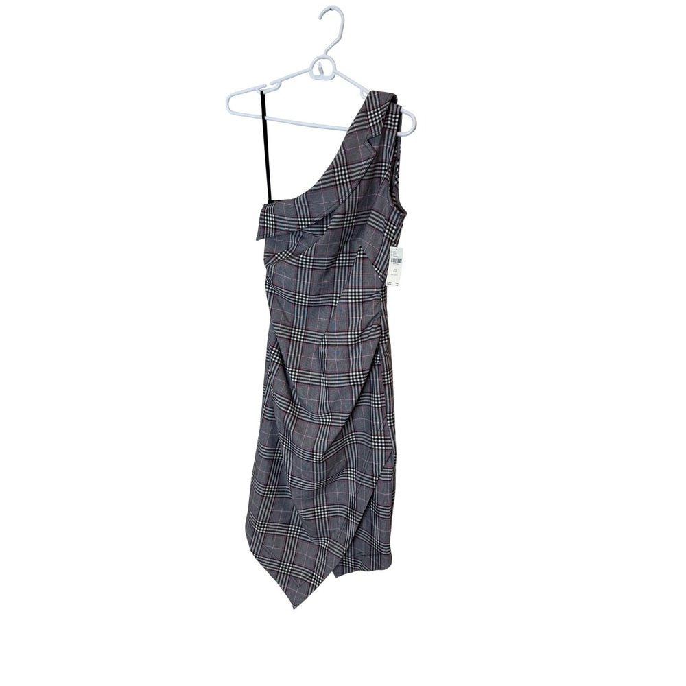Maeve Anthropologie Dress Womens 0P Petite Gray Plaid One Shoulder‎ Asymmetrical